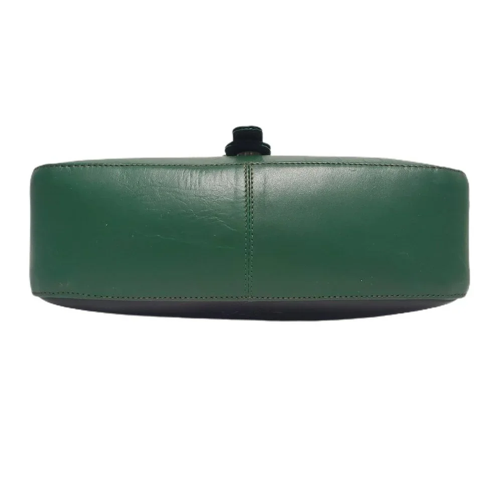 AuGre France Crossbody Bag Green & Black Leather Top Handle 2 Section Satchel - Picture 6 of 14